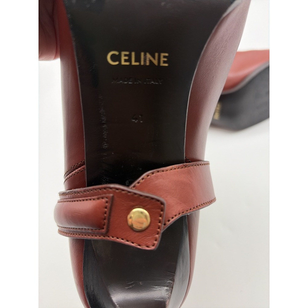 Celine Mahogany Leather Triomphe Ankle Boots Pointed Toe Stiletto DY 1202 41 - Picture 10 of 10